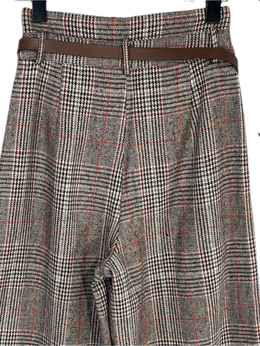 NWT Commense Belted Plaid High-Waisted Pants in Brown Size XS - Picture 8 of 9